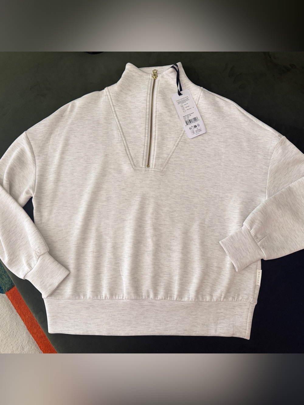 Varley Cream Half-Zip Cowl Neck Sweater